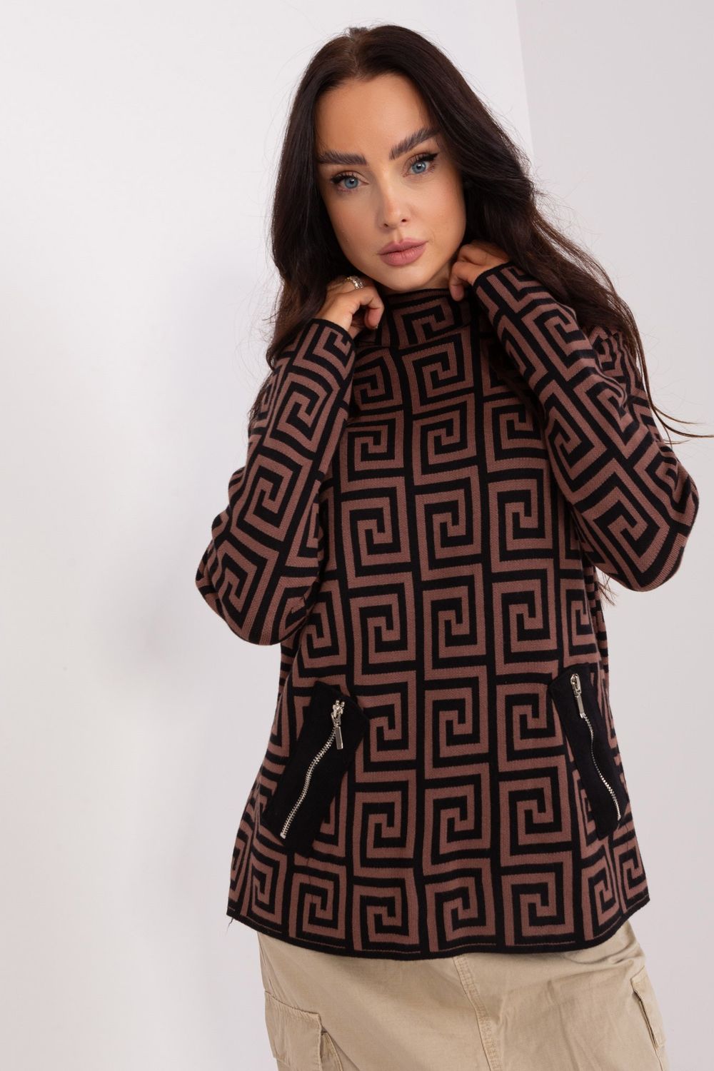 AT Brown Roll Neck Long Sleeve Jumper