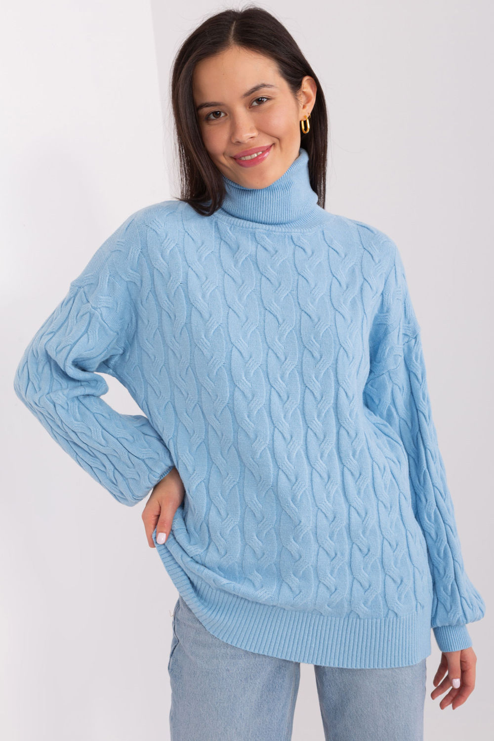 AT Light Blue Viscose Long Sleeve Roll Neck Jumper