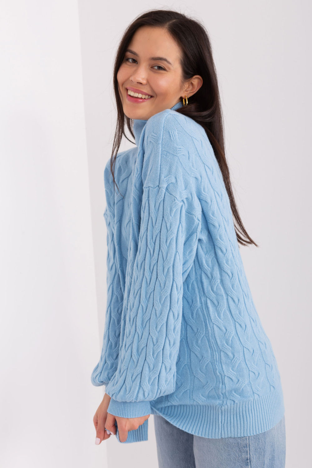 AT Light Blue Viscose Long Sleeve Roll Neck Jumper - view 2