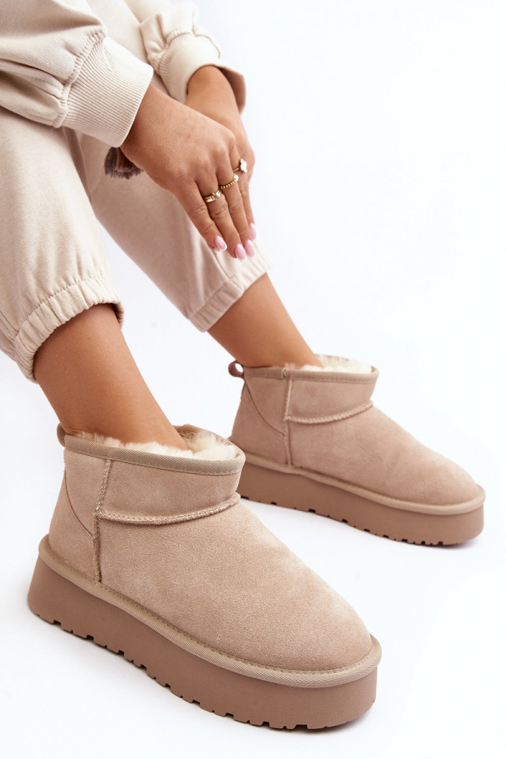 Step In Style Nucca Beige Leather Platform Snow Boots