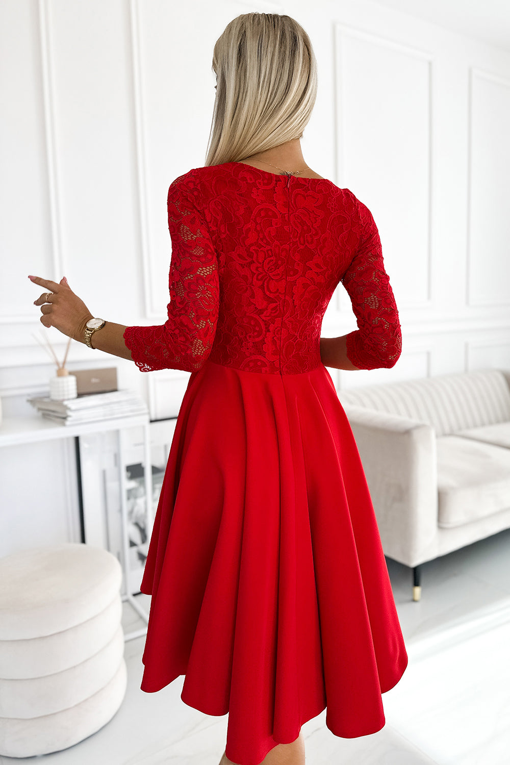 Numoco Nicolle Red Lace Evening Dress - view 3