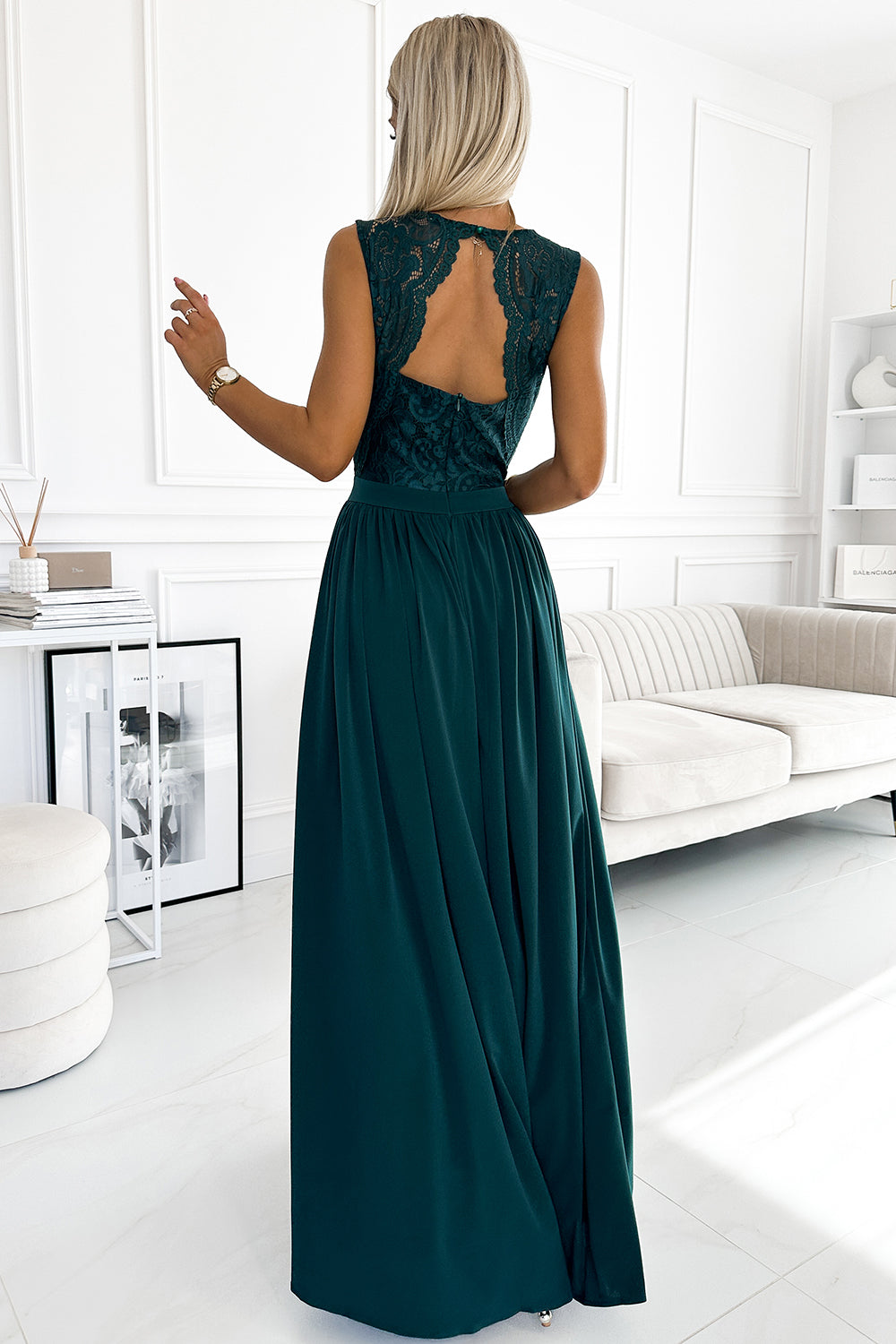 Numoco Lea Bottle Green Lace Maxi Dress - view 2