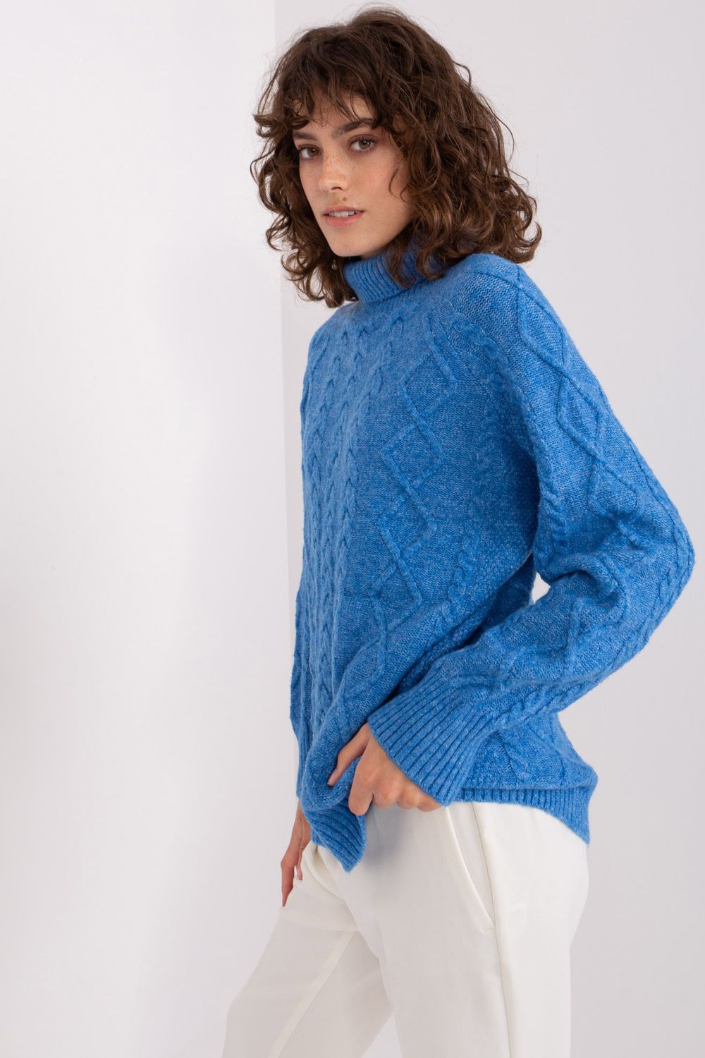 AT Blue Acrylic Long Sleeve Roll Neck Jumper - view 2