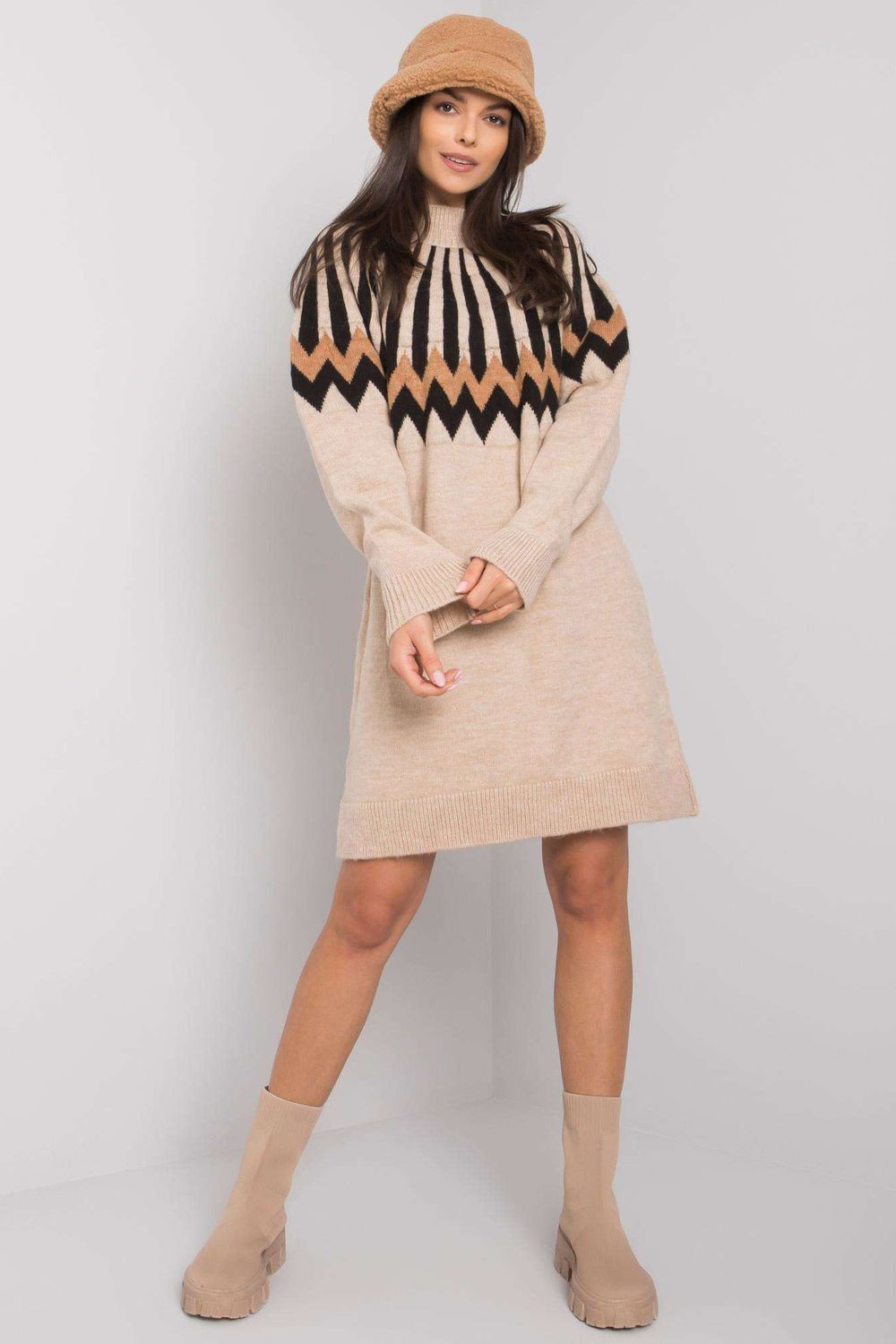 Rue Paris Beige Knitted Long Sleeve Dress - view 2