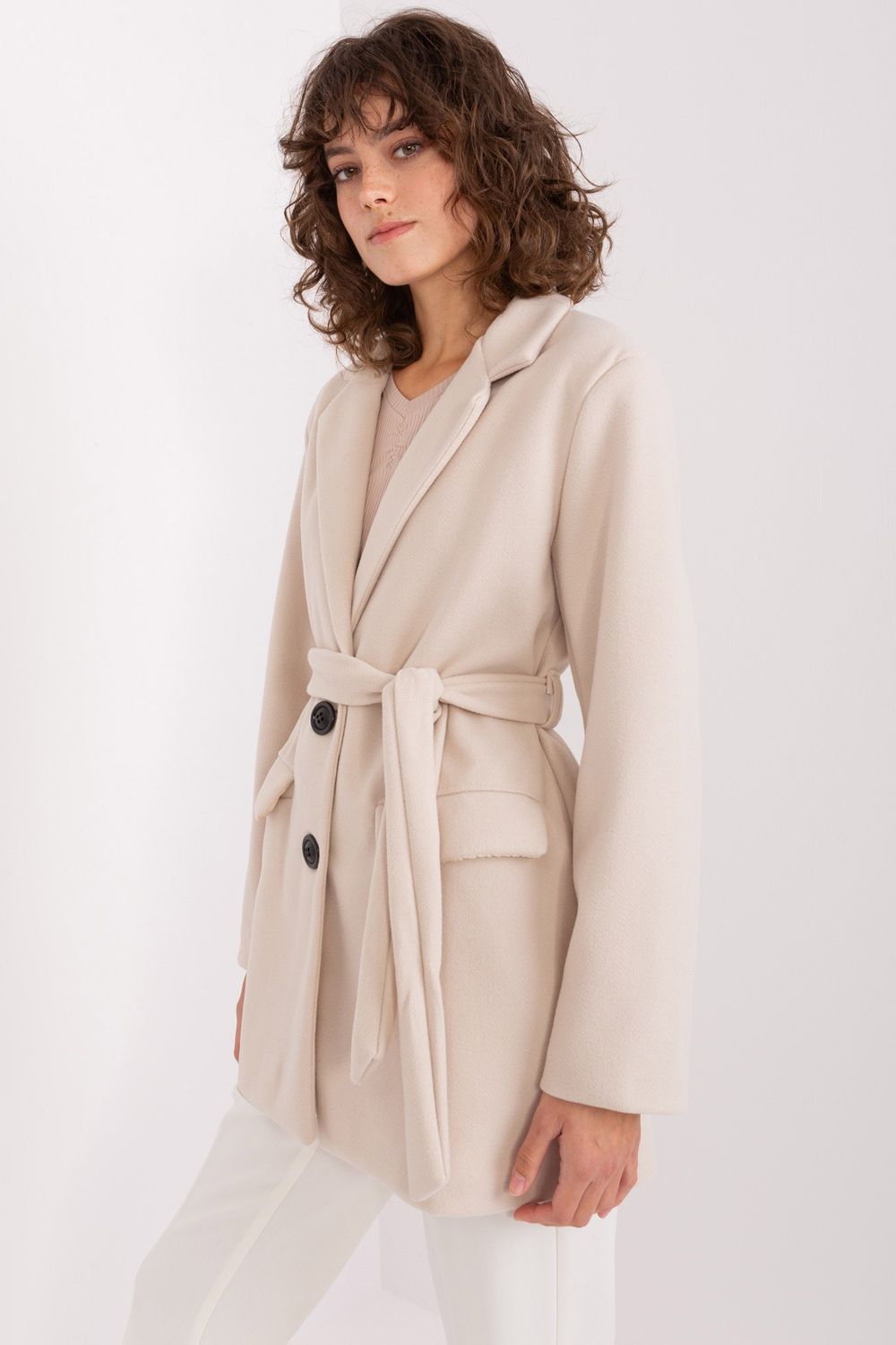 Och Bella Light Beige Long Sleeve Coat - view 2