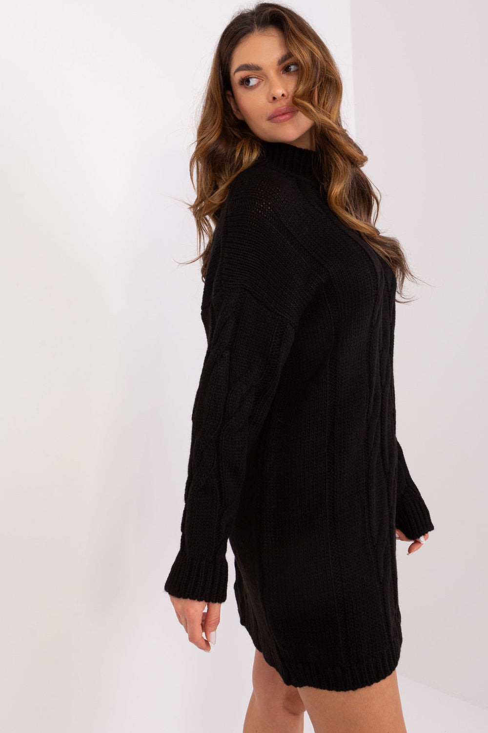 Rue Paris Black Roll Neck Long Sleeve Dress - view 2