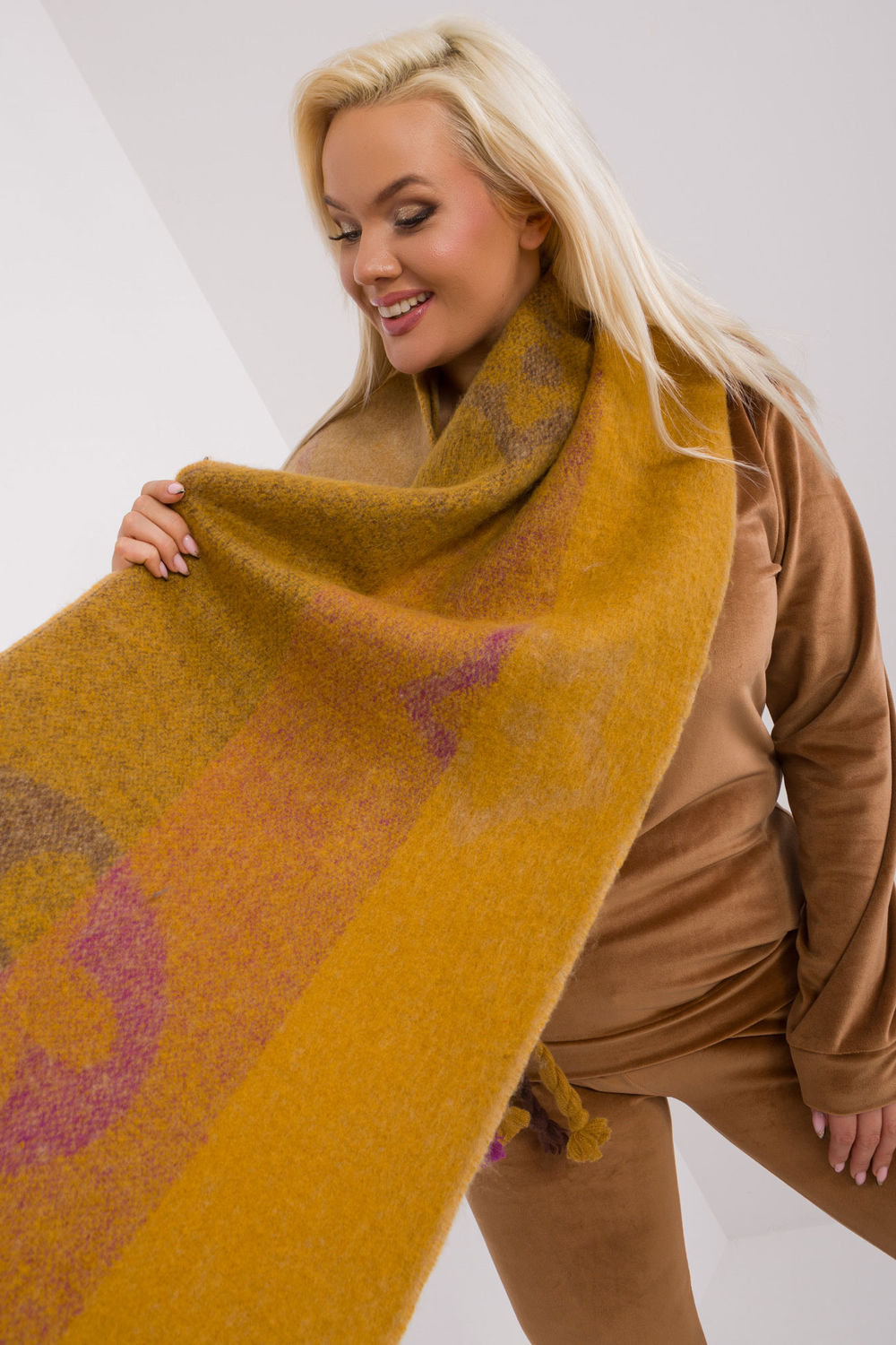 AT Dark Yellow Striped Shawl - view 4