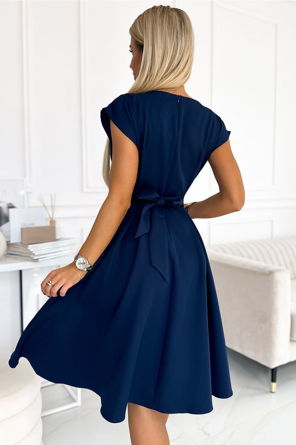 Numoco Scarlett Navy Wrap Cocktail Dress - view 3