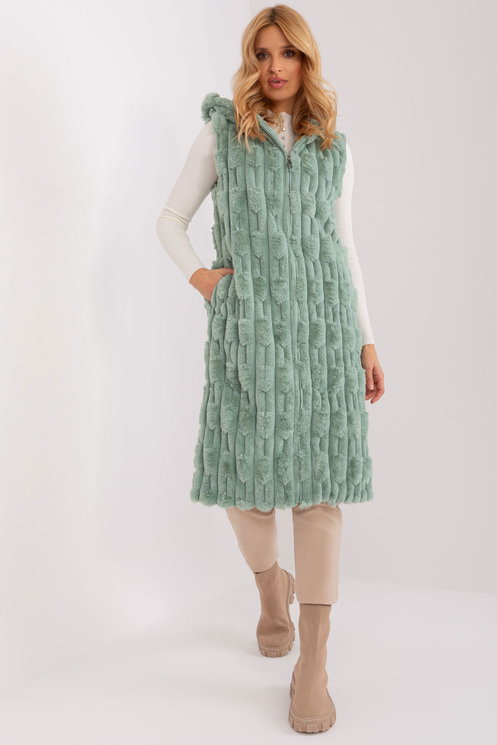 AT Pistachio Hooded Zip Up Gilet