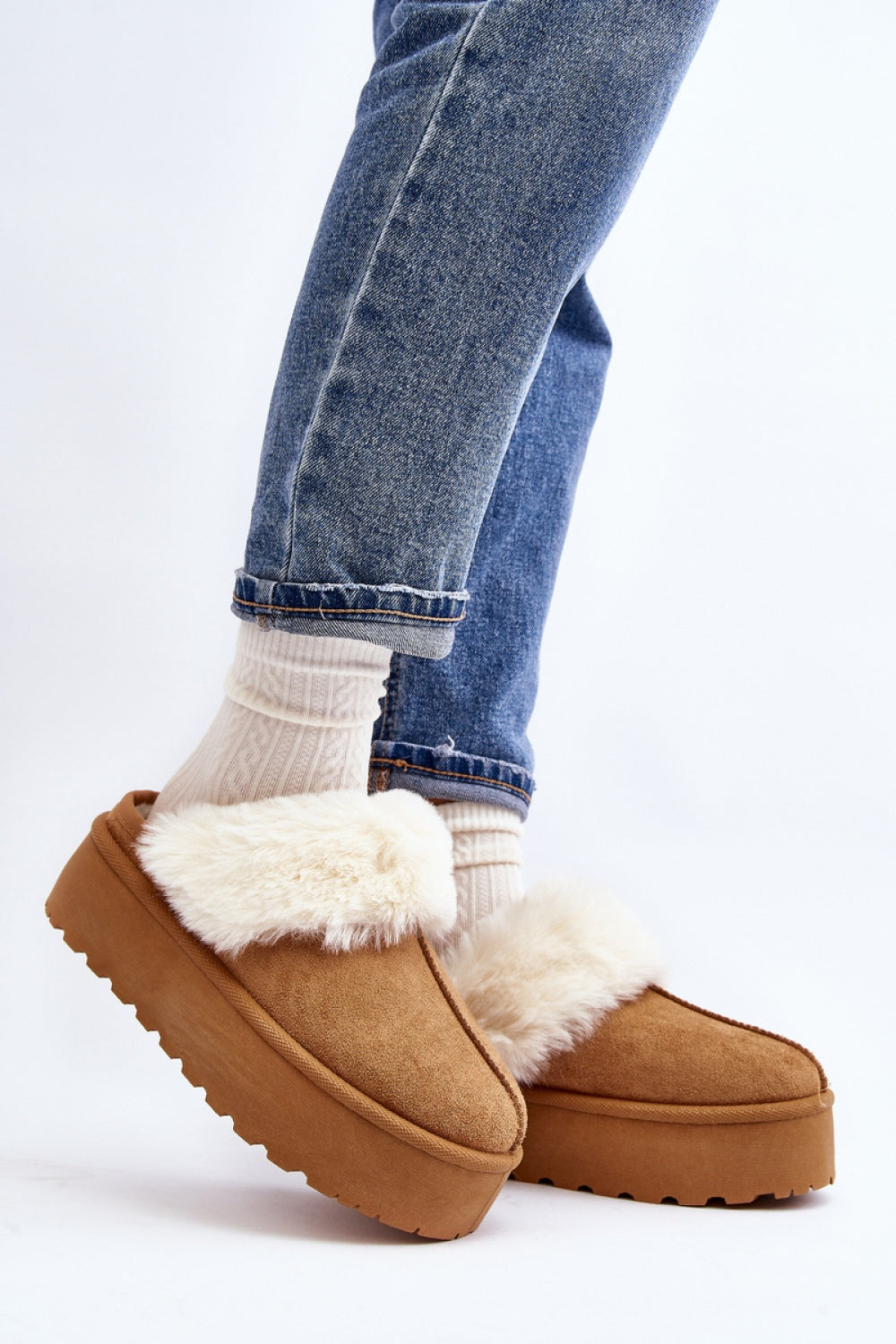 Step In Style Starlyn Camel Faux Suede Platform Slippers