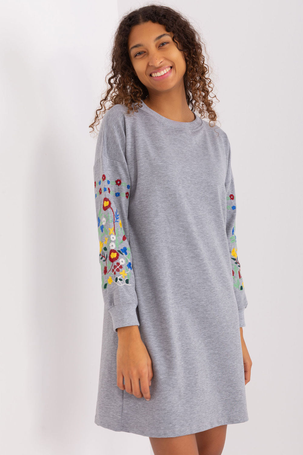 Rue Paris Grey Round Neck Long Sleeve Dress - view 2