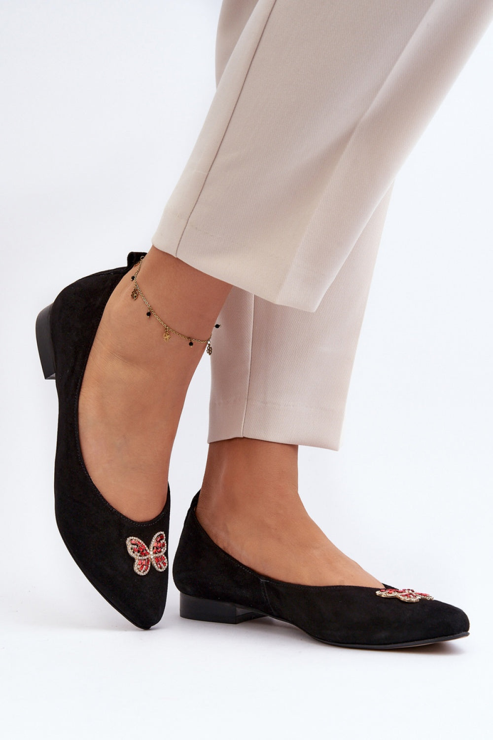 Step In Style Zazoo Black Suede Ballet Flats