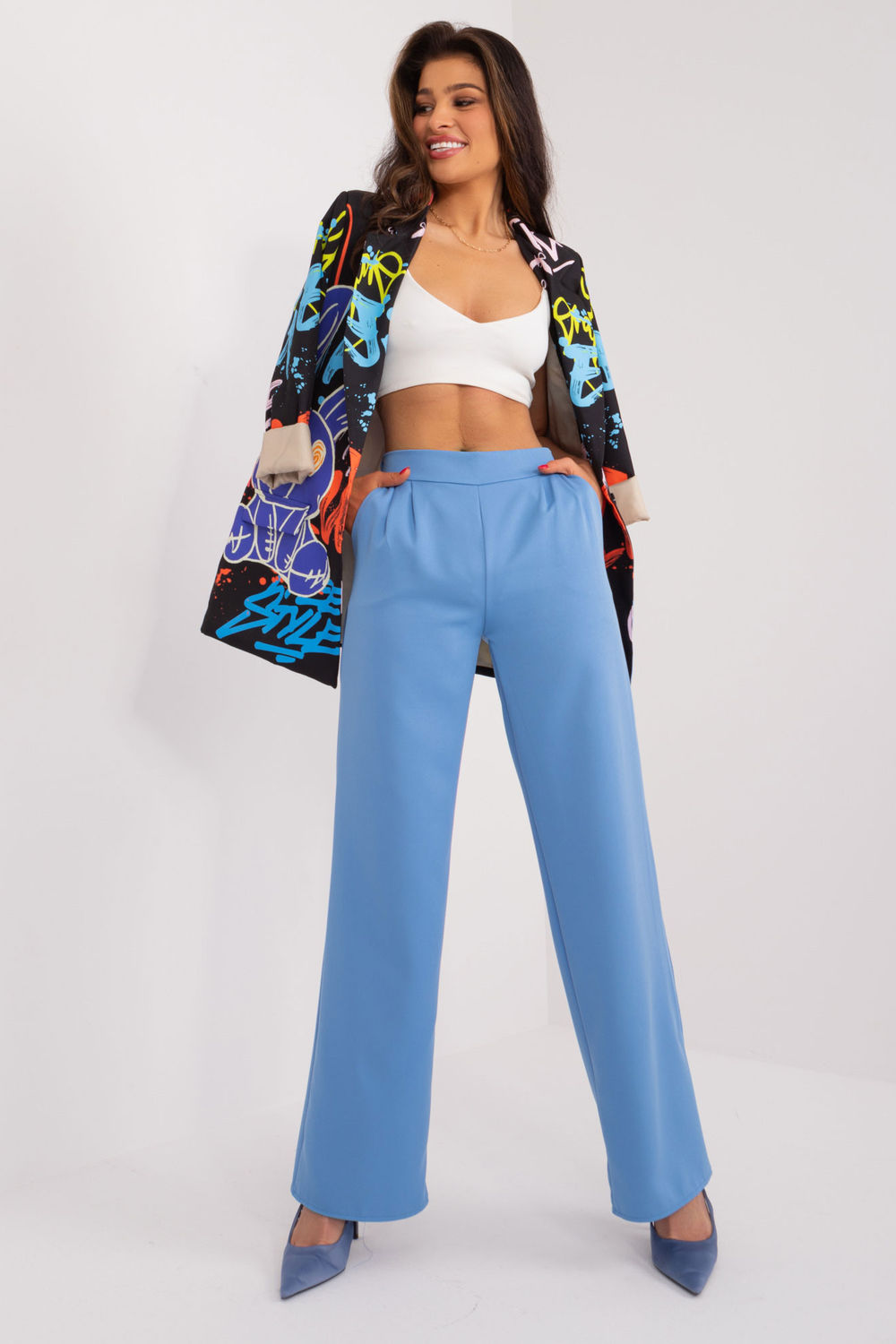 Rue Paris Blue High Waisted Trousers