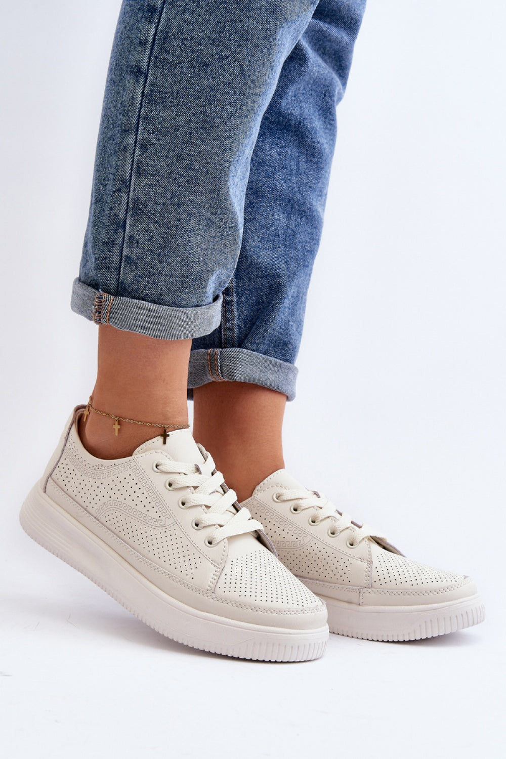 Step In Style White Leather Platform Trainers