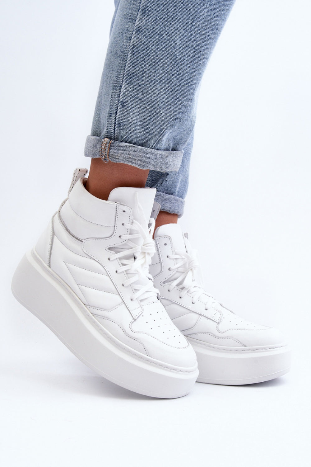 Step In Style White Leather Platform Trainers
