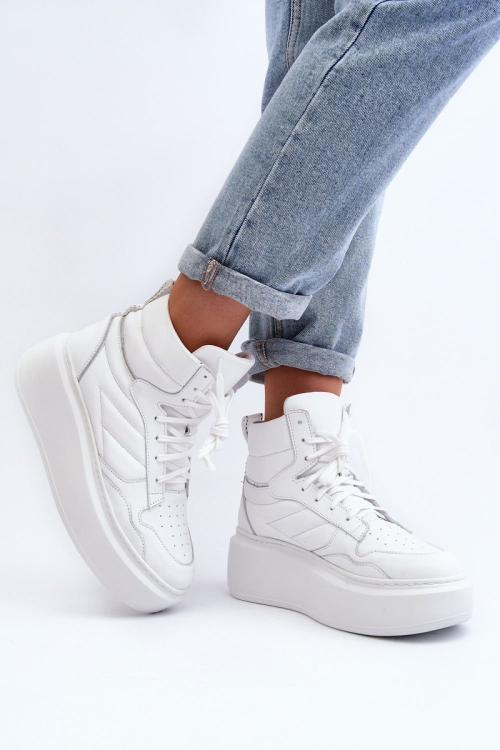 Step In Style White Leather Platform Trainers - view 2
