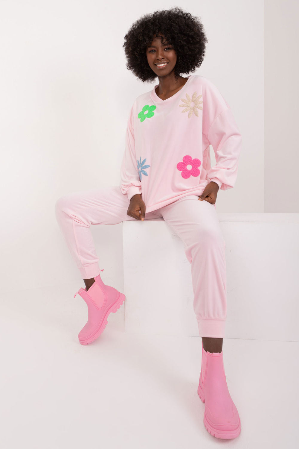 Italy Moda Light Pink Velvet Co-Ord Set