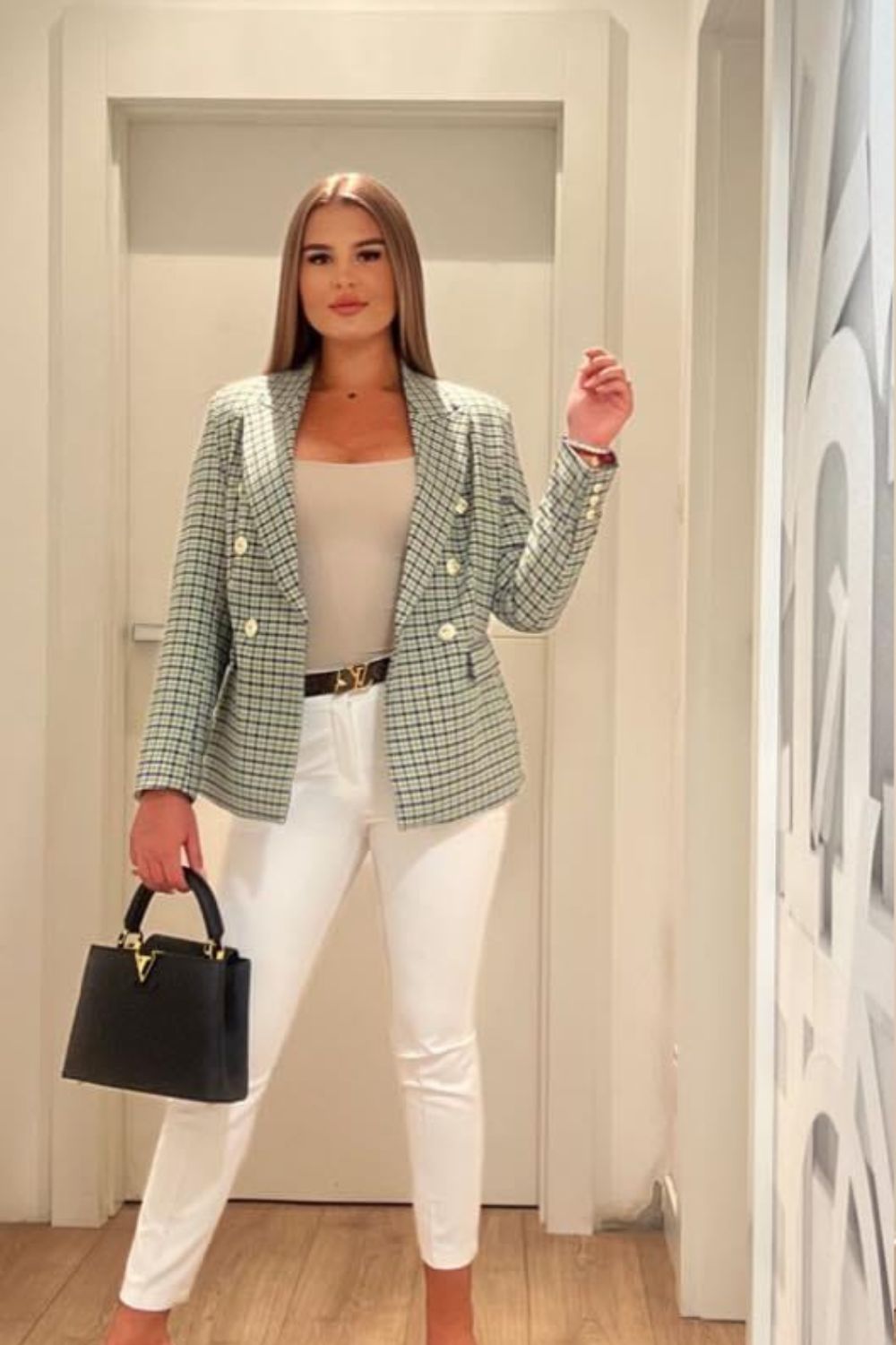 Cabba Houndstooth Collared Satin Jacket