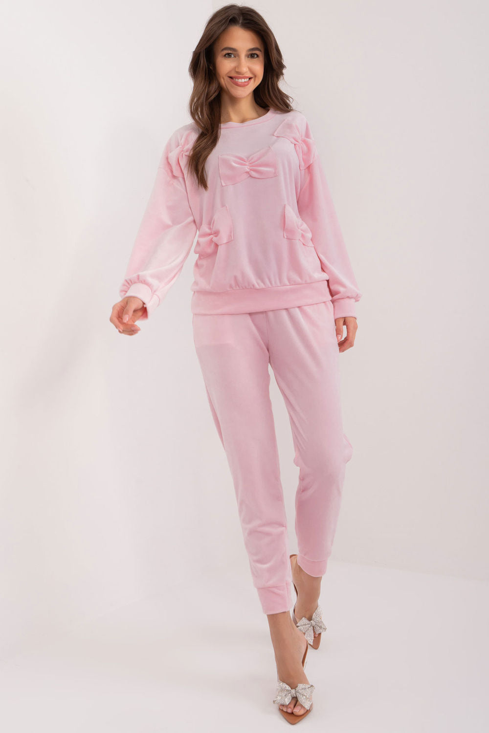 Italy Moda Light Pink Velvet High Waisted Co-Ord Set