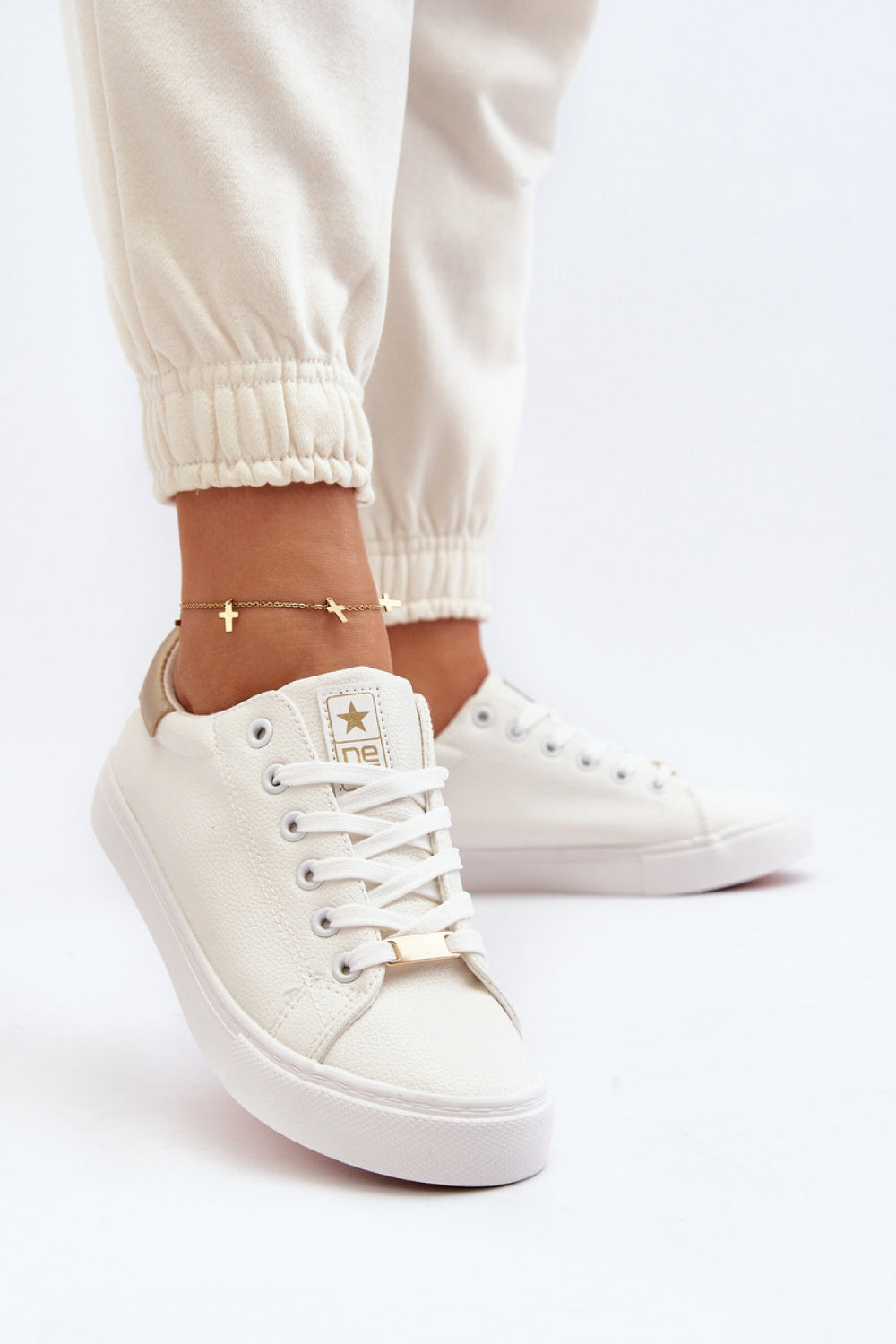 Step In Style Tiraelle White Faux Leather Lace Up Trainers - view 3