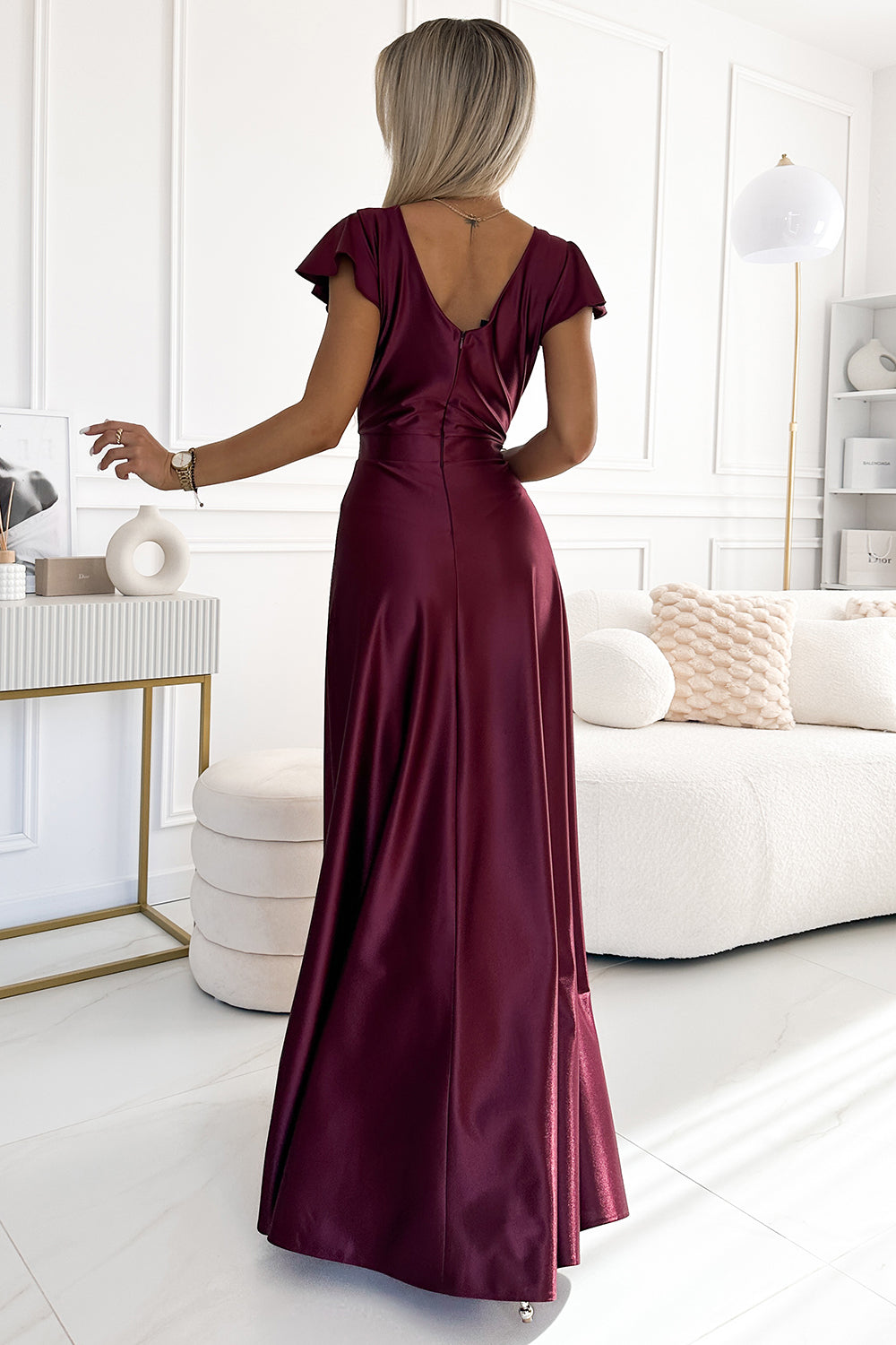 Numoco Crystal Burgundy Satin Wrap Maxi Dress - view 2