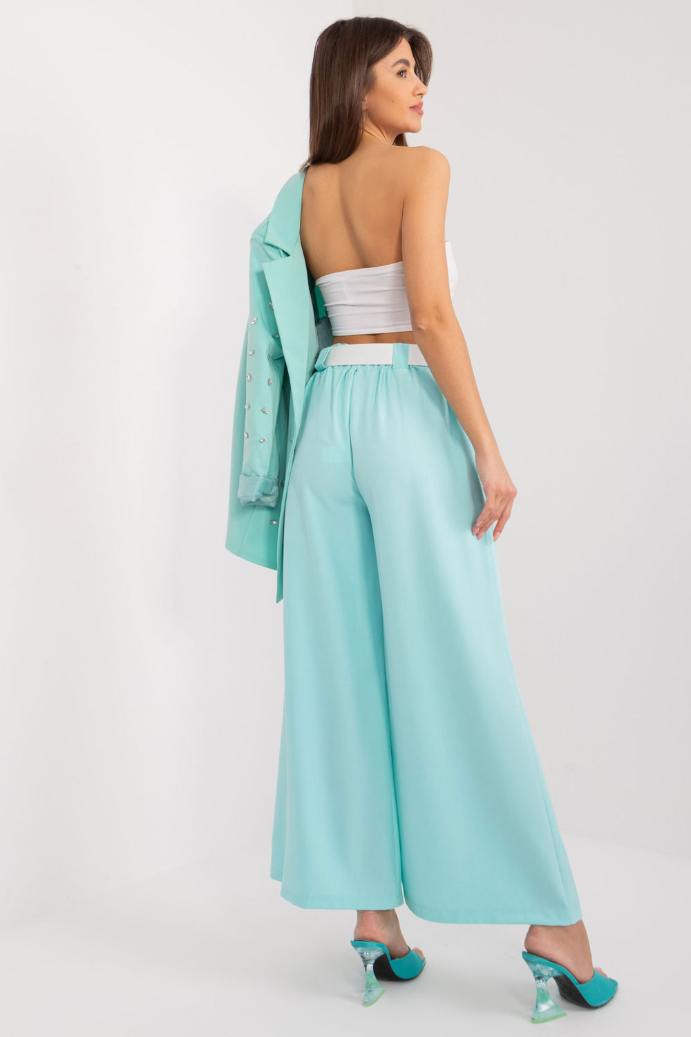 Italy Moda Mint Wide Leg High Waisted Trousers - view 3