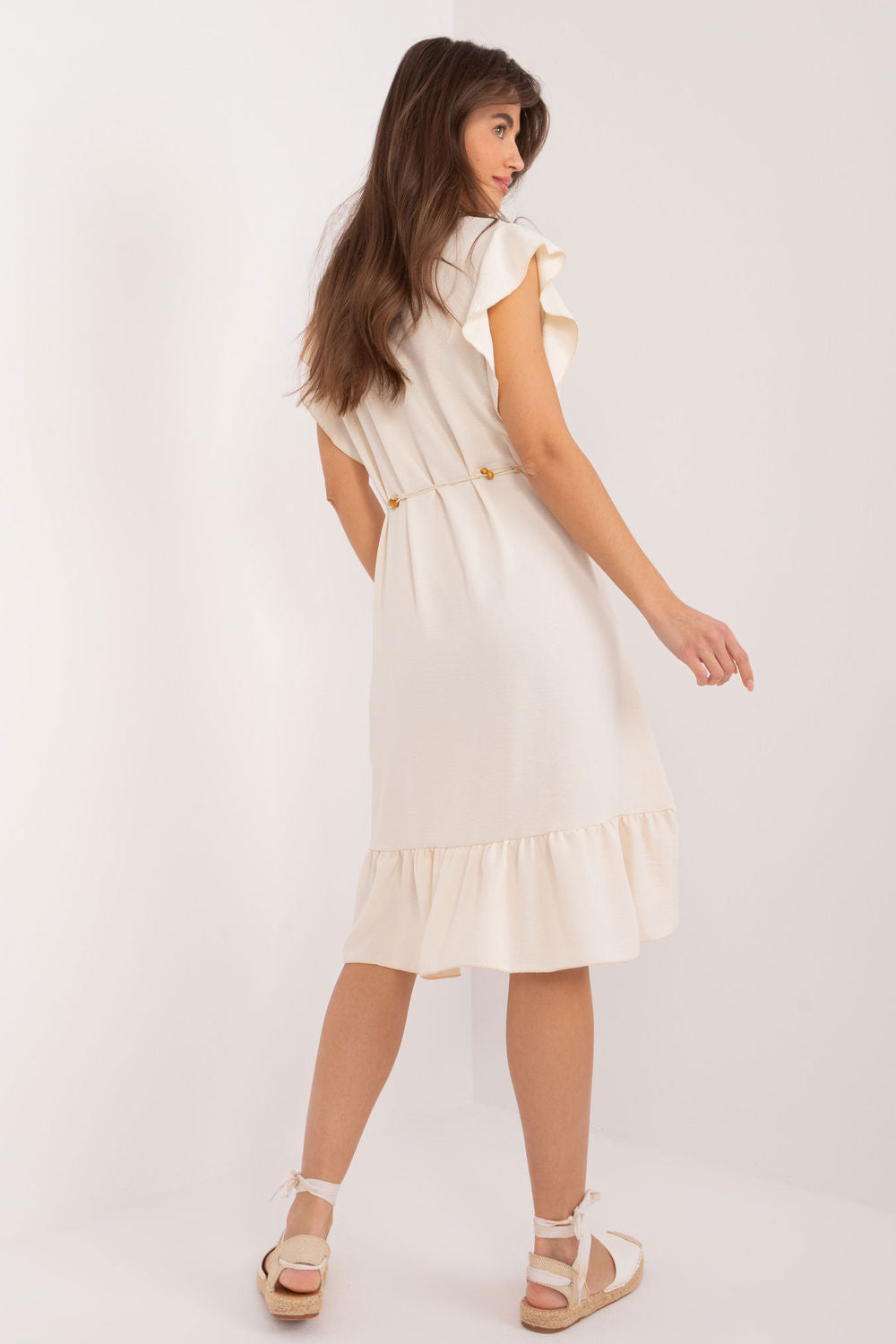 Italy Moda Light Beige Flared Short Sleeve Dress - view 3