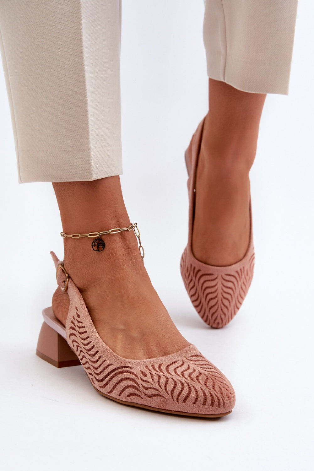 Step In Style Gemifa Pink Block Heel Court Shoes - view 3