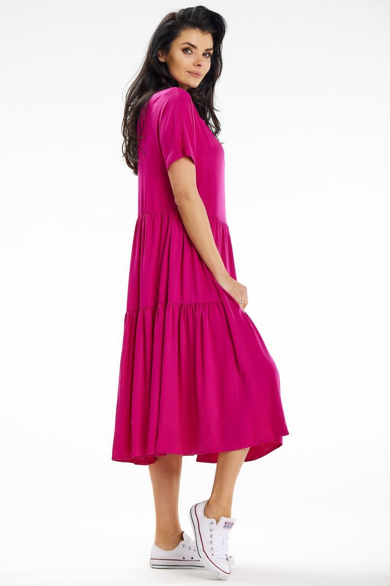Awama Fuchsia Midi Short Sleeve Dress - view 3