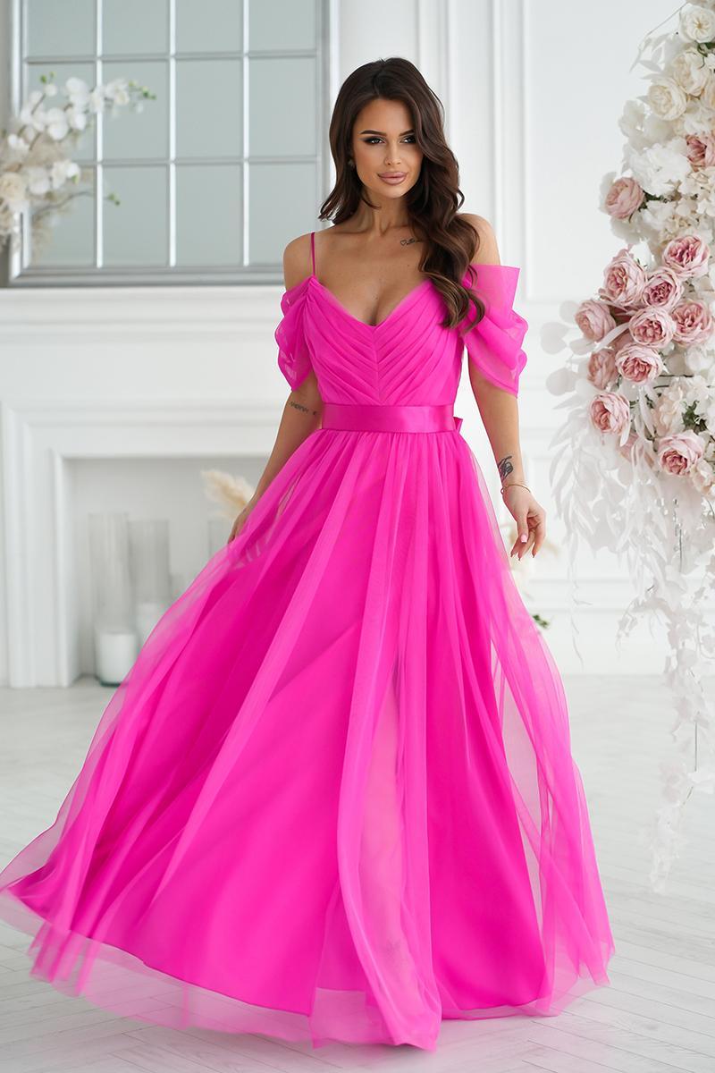 Bicotone Fuchsia Satin Flared Maxi Dress
