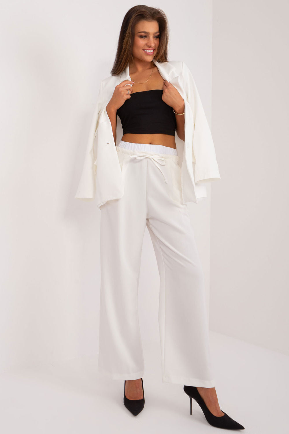 Italy Moda Ecru High Waisted Trousers