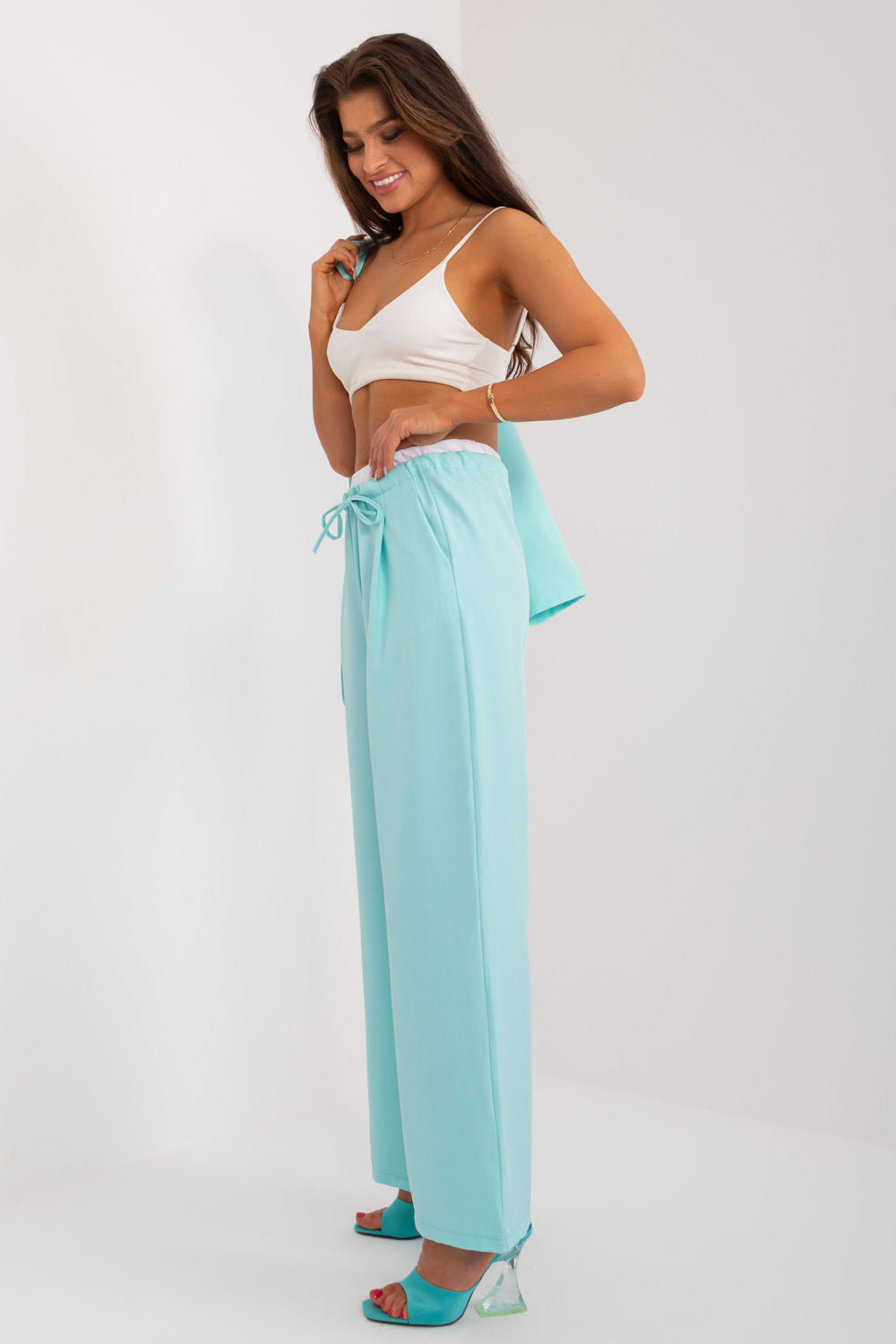 Italy Moda Mint High Waisted Trousers - view 4