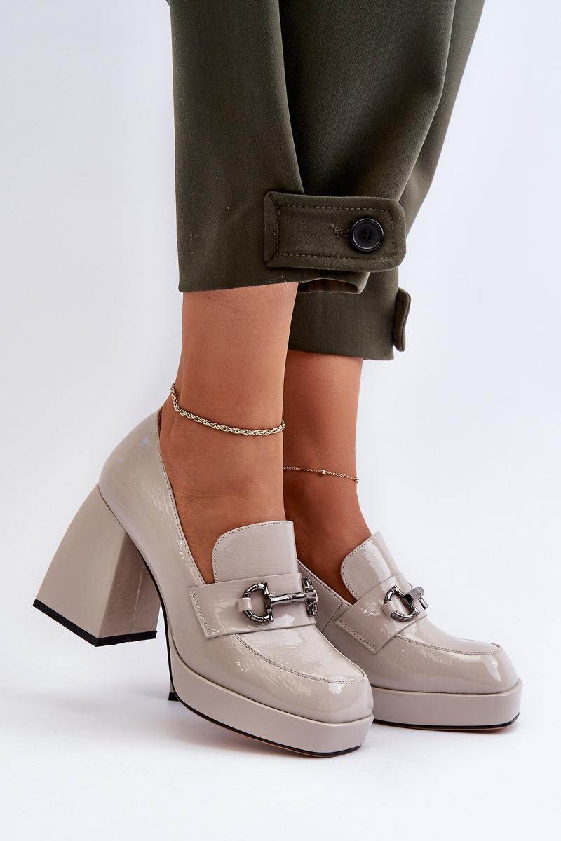 Step In Style Grey Faux Leather Heeled Shoes
