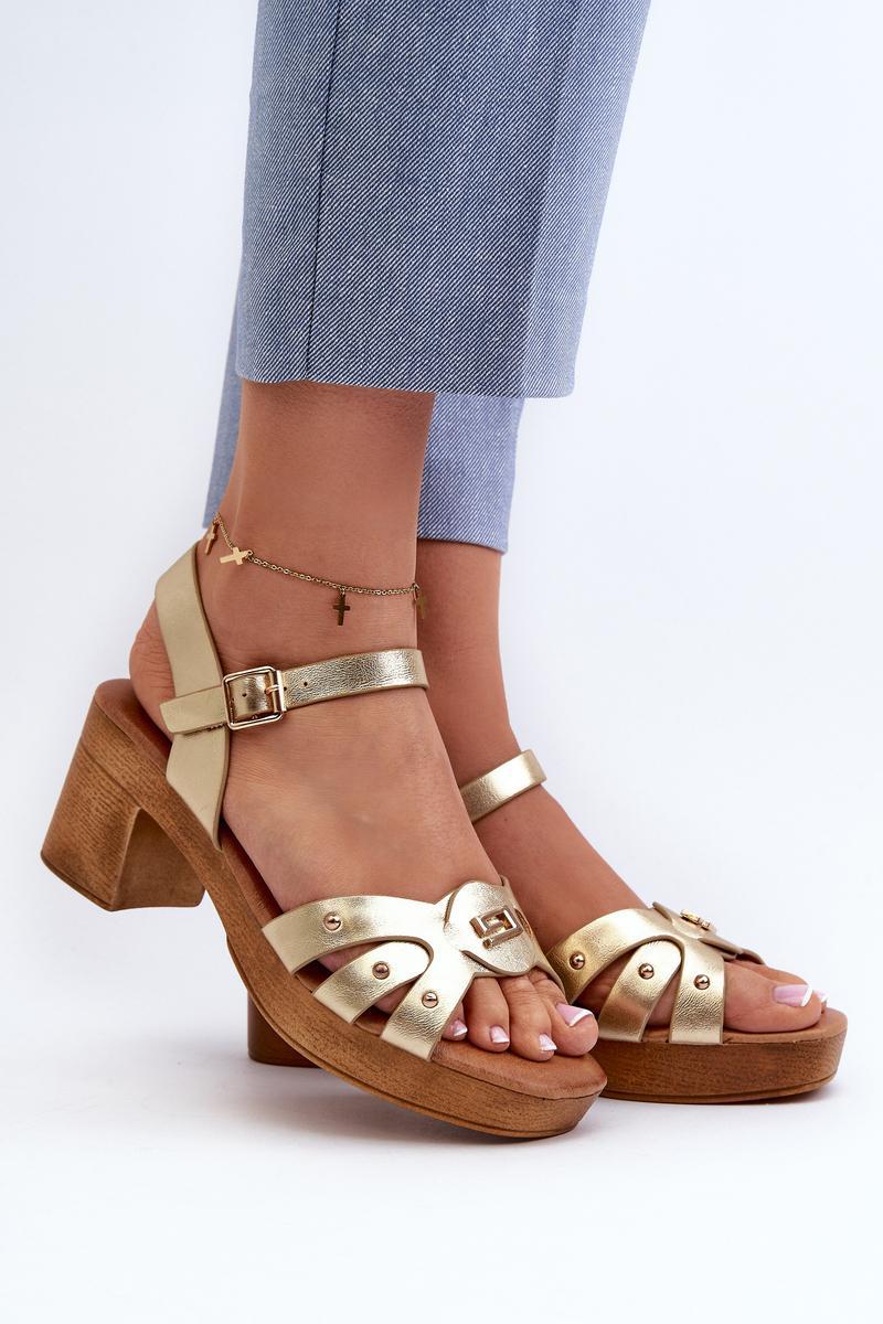 Step In Style Assames Gold Faux Leather Heeled Sandals