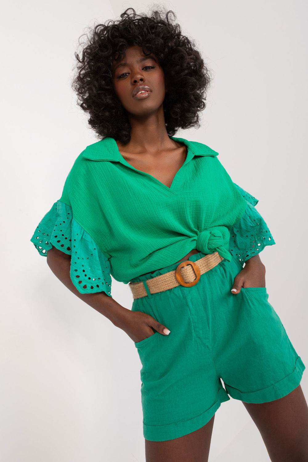 Italy Moda Green Linen Cotton Shorts