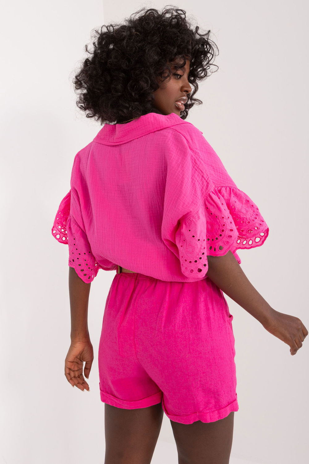 Italy Moda Fuchsia Linen Cotton Shorts - view 3
