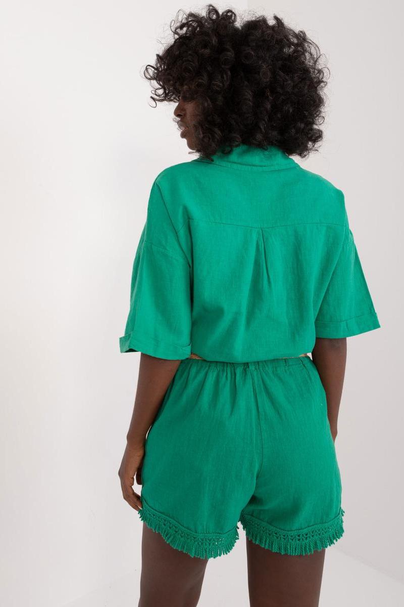 Italy Moda Green Linen Wide Leg Shorts - view 3