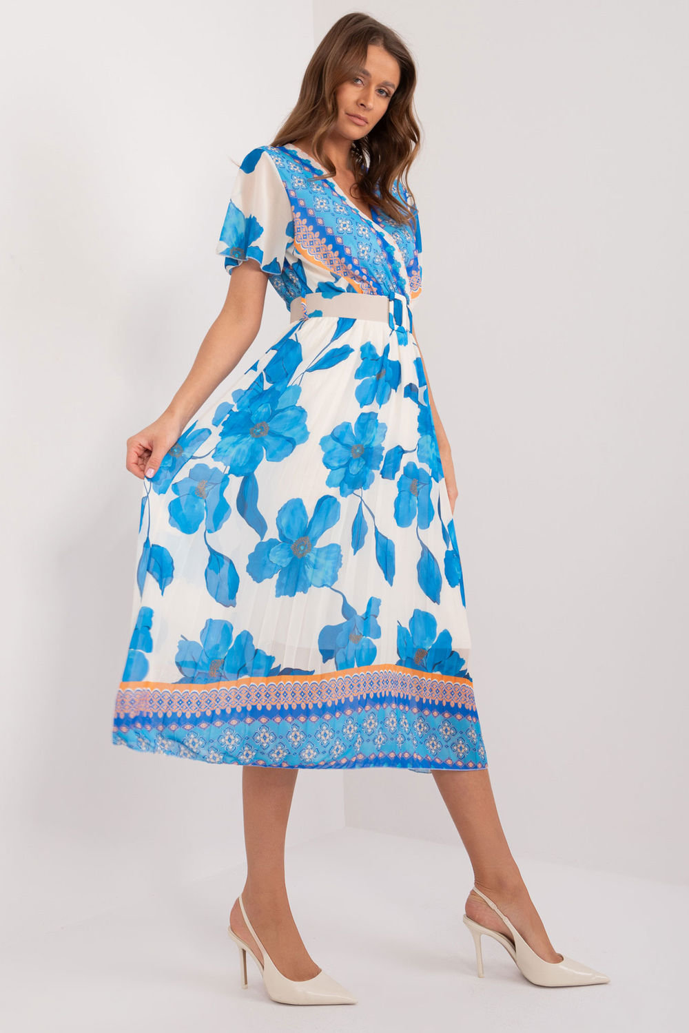 Italy Moda Blue Polyester Wrap Short Sleeve Dress - view 2