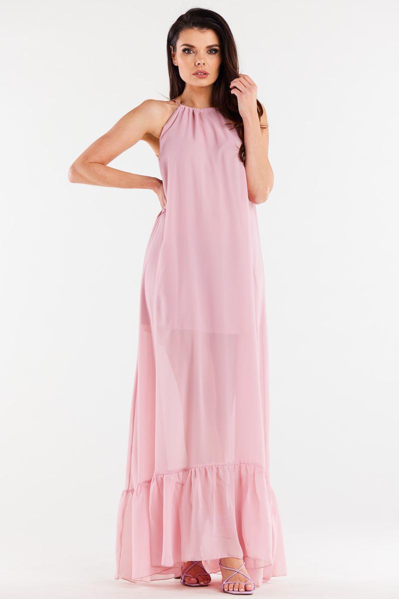 Awama Powder Pink Chiffon Sleeveless Dress