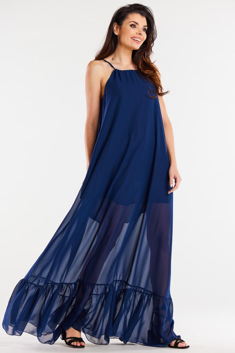 Awama Navy Chiffon Sleeveless Dress - view 2