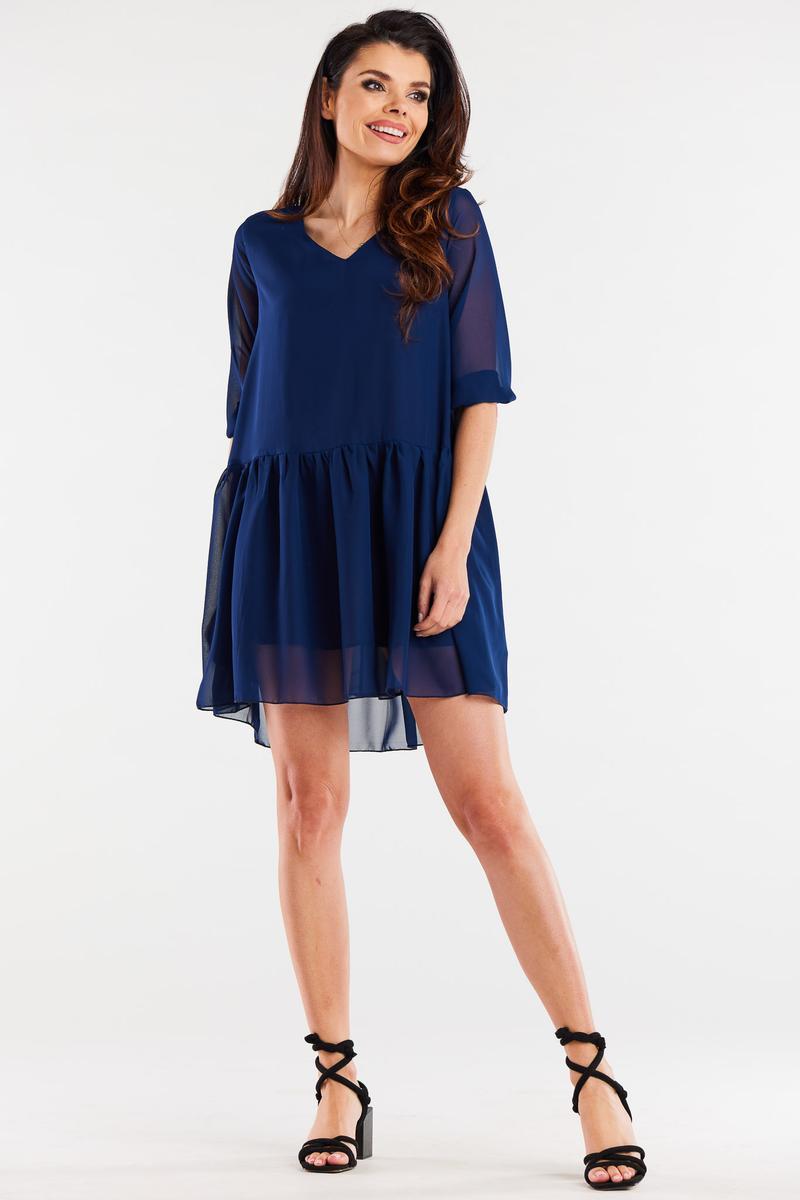 Awama Navy Chiffon Dress