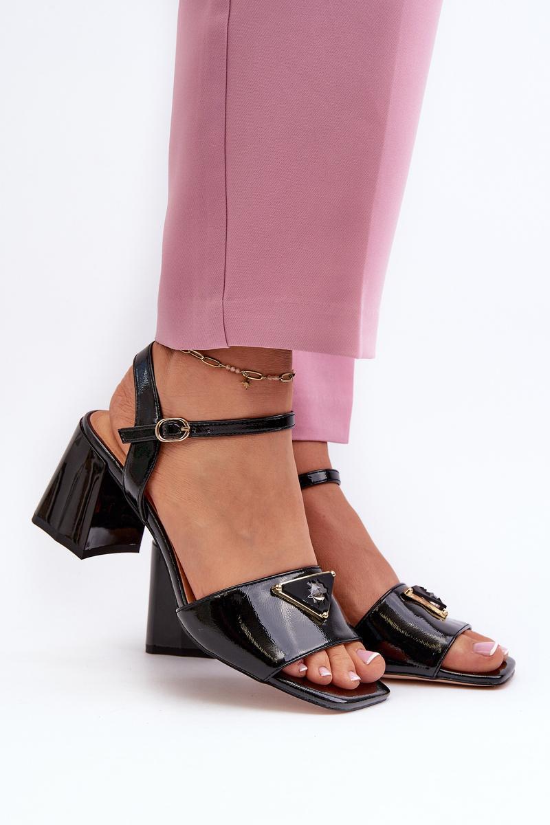 Step In Style Black Faux Leather Heeled Sandals with Buckle