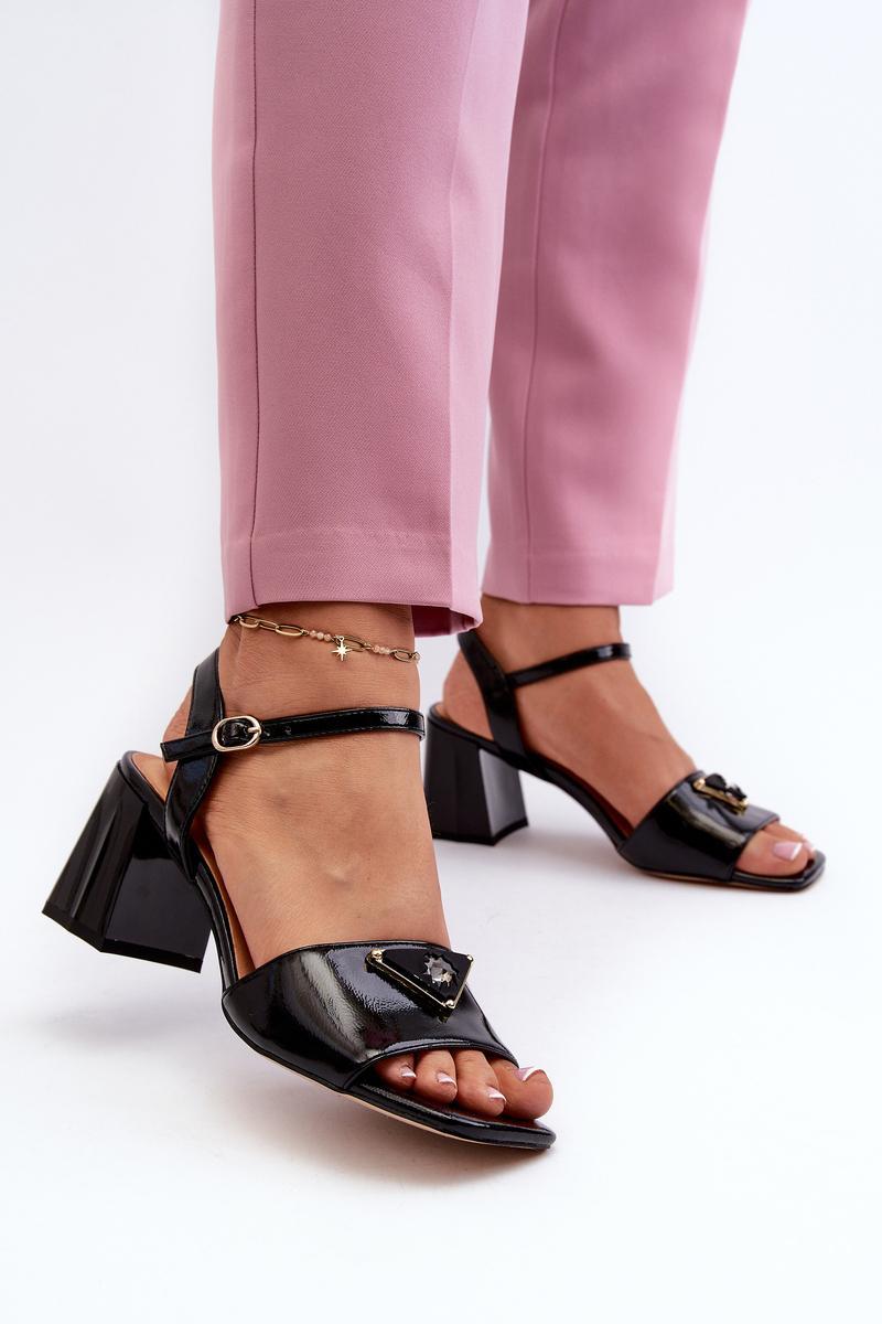 Step In Style Black Faux Leather Heeled Sandals with Buckle - view 3