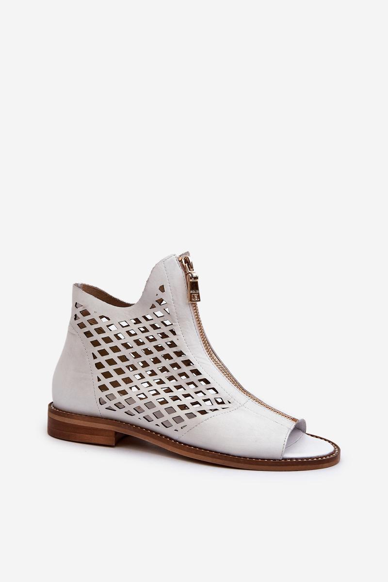 Step In Style Zazoo White Openwork Leather Flat Sandals - view 2