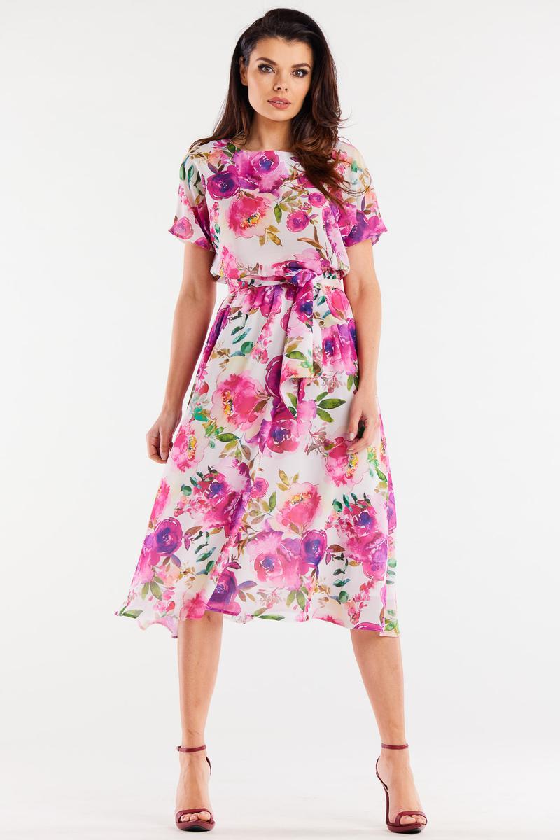 Awama White Chiffon Flared Dress