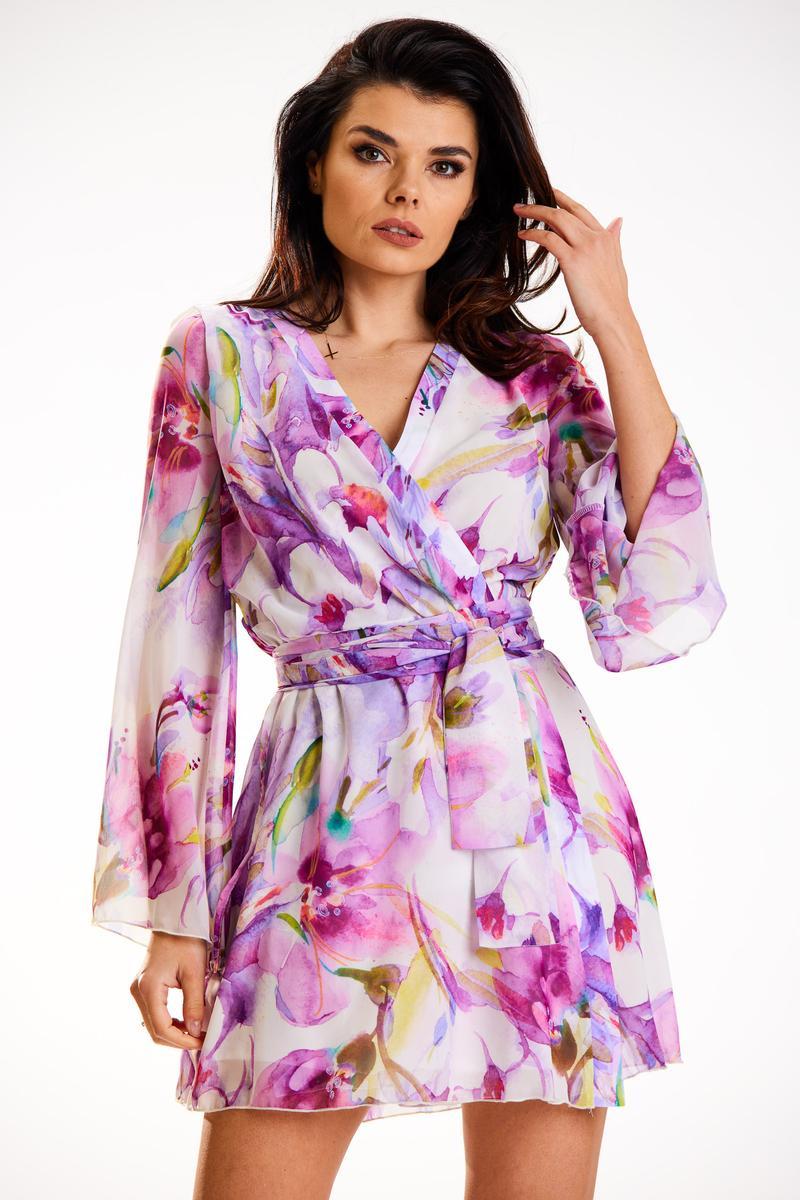 Awama Violet Chiffon Pleated Dress