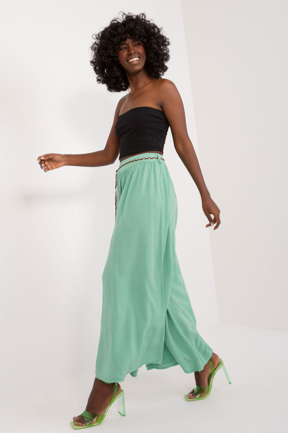 Och Bella Pistachio Wide Leg High Waisted Trousers - view 2