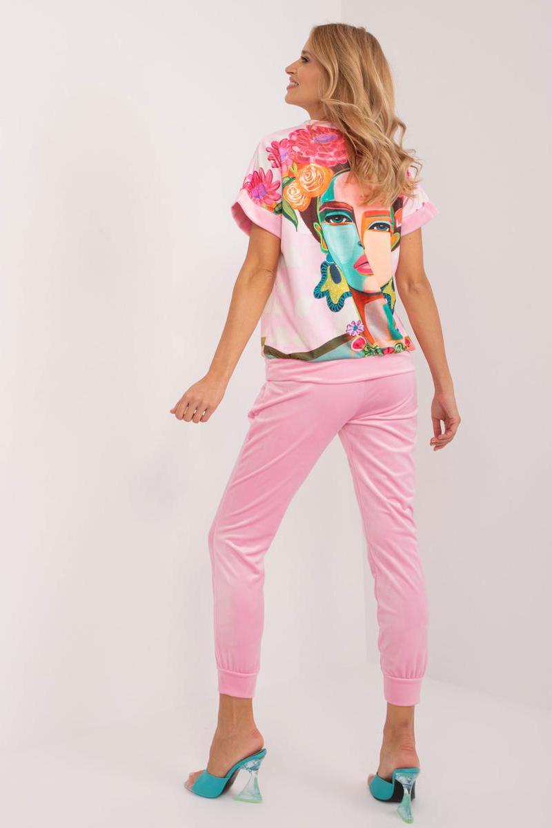 Rue Paris Light Pink Velvet High Waisted Short Sleeve Co-Ord Set - view 3