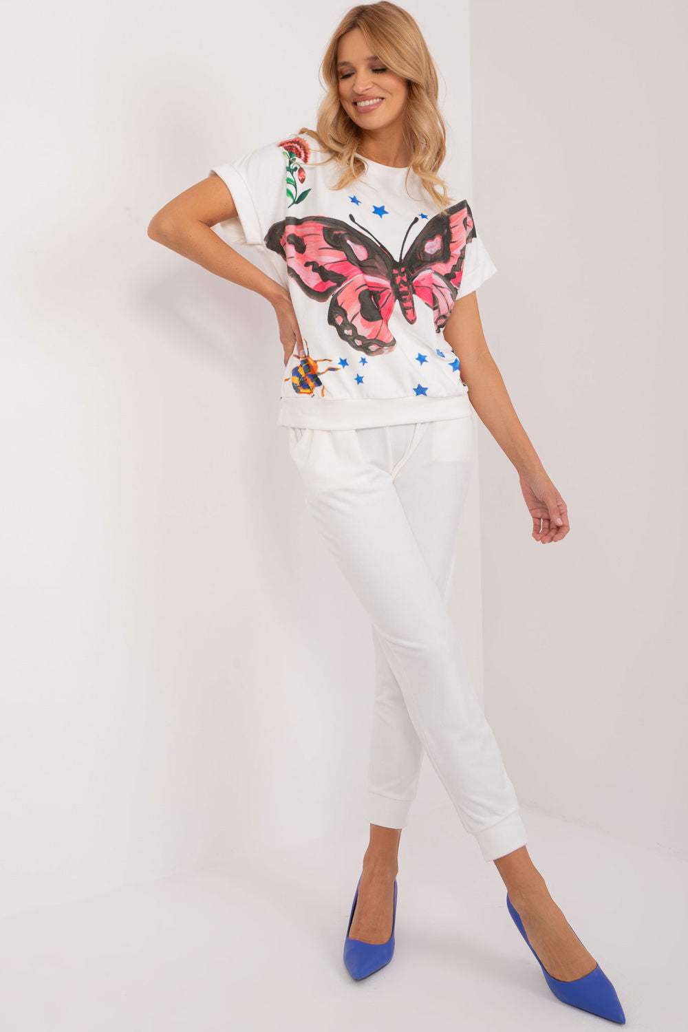 Rue Paris Ecru Velvet High Waisted Short Sleeve Co-Ord Set