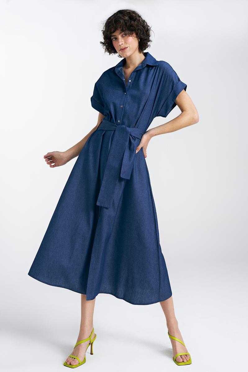 Nife Denim Blue Midi Pleated Dress - view 2